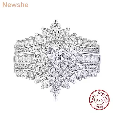 Newshe 925 Sterling Silver Wedding Rings Set for Women Tear Drop CZ Double Halo Engagement Ring with Enhancer Guard Jewelry https://tinyurl.com/2yxo3s3c