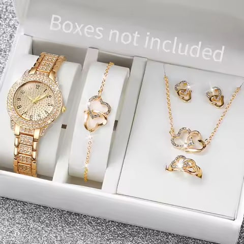 6PCS/Set Women’s Watch Fashion Rhinestone StainlessSteel Band Quartz Watches Heart Jewelry Set https://tinyurl.com/27xa2jkt