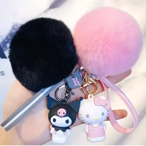 Sanrio Hello Kitty Kuromi Cute Keychain Rabbit Furball Women’s bag Necklace Keyring Gift https://tinyurl.com/2ana36e5
