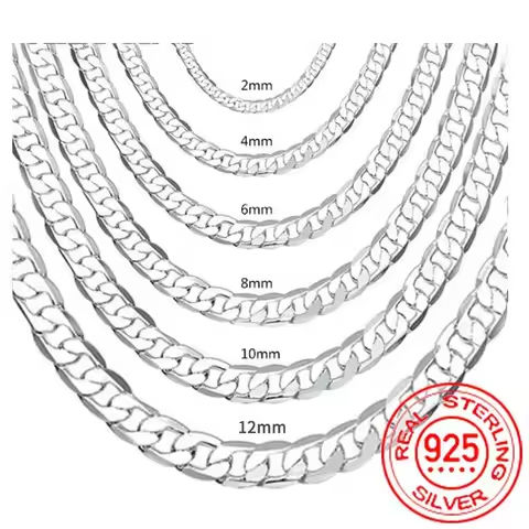 Men’s 925 Sterling Silver Necklace 2/4/6/8/10/12MM 40-75cm Face Chain Necklace Lobster Clasp Men And Women Engagement Jewelry https://tinyurl.com/229mgg8u