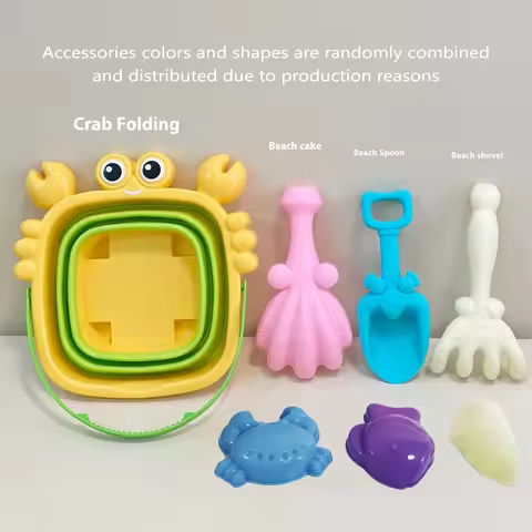 Foldable bucket beach toy set, creative sand tools and fruit molds – perfect for playing and traveling https://tinyurl.com/2y32xotc