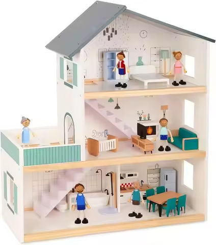 Wooden Dollhouse for Kids Doll House with Simulated Luxury Furniture Set Preschool Dollhouse Playset for Girls Toddlers Gifts https://tinyurl.com/2xryep3y