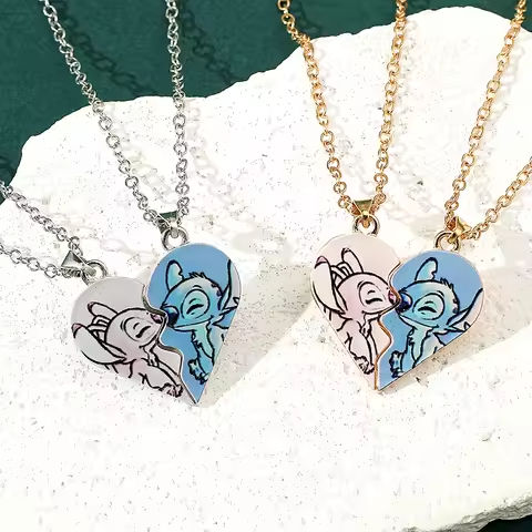Disney-Stitch Heart Necklace for Couple, Gold and Silver Color, Angel and Stitch, Cute Style , Jewelry Pendant, Gift for Girl, 1 https://tinyurl.com/2au999zz