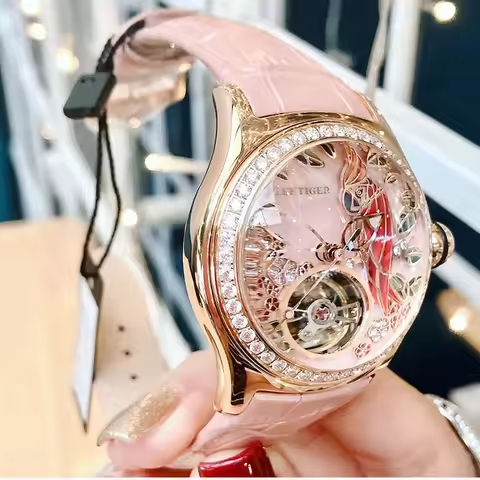 Reef Tiger Women Automatic Watch Luxury Ladies Mechanical Wristwatch Bubble Sapphire Mirror Skeleton 3D Art Dial RGA7105 https://tinyurl.com/26jya3vy