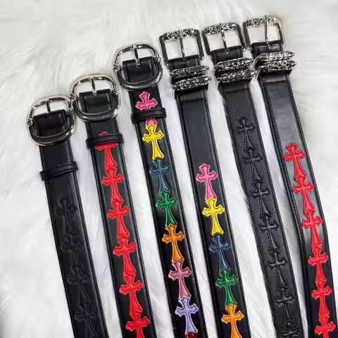 Cro CH Needle Buckle Belt for Men and Women with Hollow Red Patchwork Cross Vine Belt Star Style Retro Classic https://tinyurl.com/29c8kmr5