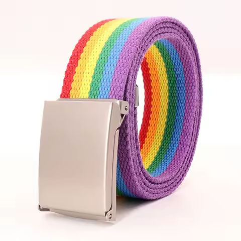 Rainbow Stripes Canvas Belt Jeans Waistband Adjustable Belt Outdoor Travel – Metal Buckle Belt for Women Multicolor https://tinyurl.com/2yp5pflb