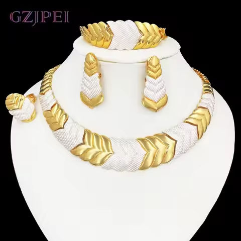 GZJPEI Two Tone Jewelry Set Dubai Italian Gold Color Wedding Jewellery 4 Pcs  Choker Necklace Bracelet Earring Ring 2025 New https://tinyurl.com/2asx2t2x