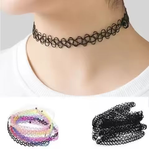 Delysia King 12 Pieces / Set Gothic Punk Elastic Hollow Chocker Women Jewelry Fishline Tattoo Stretch Vintage  Necklace https://tinyurl.com/2d4kj5km