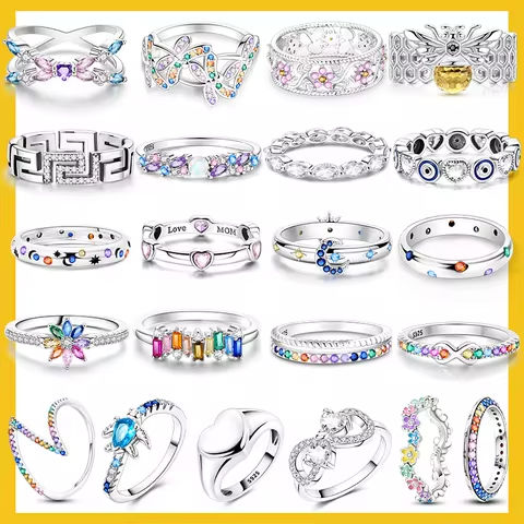 LAZA 925 Sterling Silver Colorful Rings Sparking Zirconium Bowknot Moon Sun Original Ring For Women Anniversary Wedding Gifts https://tinyurl.com/27u5sv2w