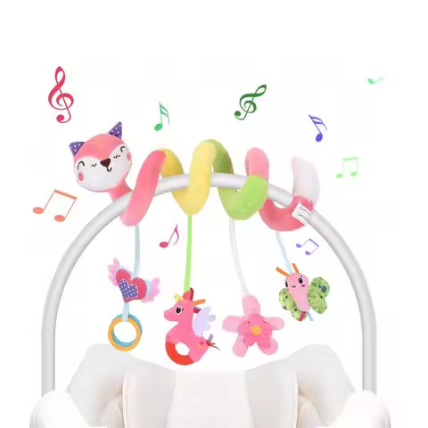 Baby Car Seat Toys 3-6 Months Stroller Toys Infant Fox Spiral Hanging Plush with Music Box BB Squeaker and Rattles Activity Gift https://tinyurl.com/227gmky3