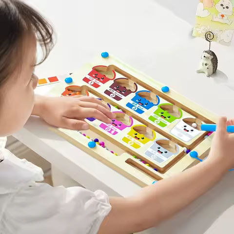 Montessori Magnetic Color Sorting Games Maze Board Pen Moving Bead Games Wooden Control Sensory Play Educational Toys for Kids https://tinyurl.com/2939vl9l