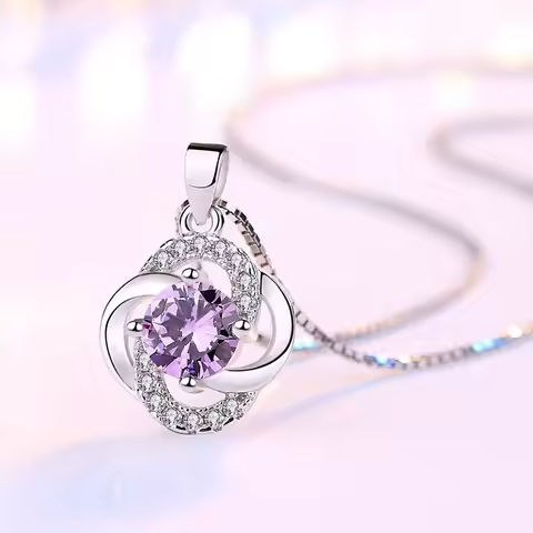 Female 925 Sterling Silver Flower Amethyst Pendants And Necklaces For Women Wedding Party Fashion Jewelry https://tinyurl.com/2ykje8pg