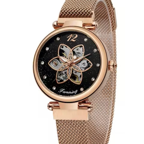 Forsining Rose Gold Case Starry Sky Dial Fashion Women’s Mechanical Watch Skeleton Creative Ladies Self-winding Wristwatches New https://tinyurl.com/25cjtntz
