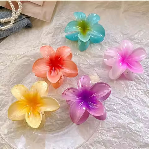 Five-petal flower Summer Super Fairy Vacation style frangeria Grab clip Shark Clip Acrylic flower hair grab hair accessories bac https://tinyurl.com/2yzzn8cn