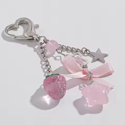Y2K Fashion Flower Star Love Bow Strawberry Pendant Acrylic Keychain Student Women’s Bag Backpack Pants Chain Accessories https://tinyurl.com/2d96bkpj