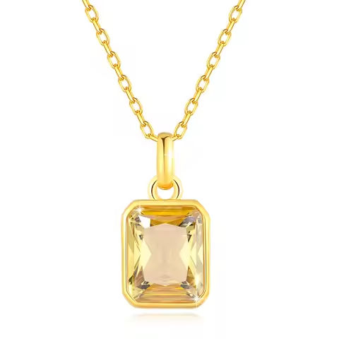 Szjinao 100% Real 18k Gold Necklace For Women 8*10mm Yellow Stone Rectangle With Certificate AU750 K Gold Pendant Wedding Gift https://tinyurl.com/23hctmqq