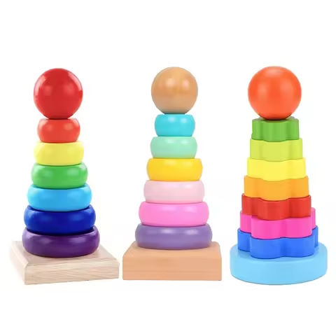 Rainbow Stacker Wooden Ring Educational Toy Kids Tower Stack Up Blocks Color Shape Game Baby Montessori Toys for Children Gifts https://tinyurl.com/23r6so4b