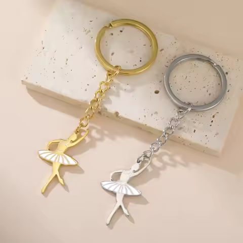Teamer White Enamel Ballet Dancer Pendant Key Chain Stainless Steel Gold Color Keyring Holder Keychains Pendant for to Bag https://tinyurl.com/24xushf9