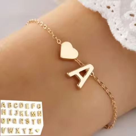 26 Letters Fashion English Initial Letter Heart Bracelet DIY Personalized Name Bracelets Girls Women Anniversary Jewelry Gifts https://tinyurl.com/2d5bej72