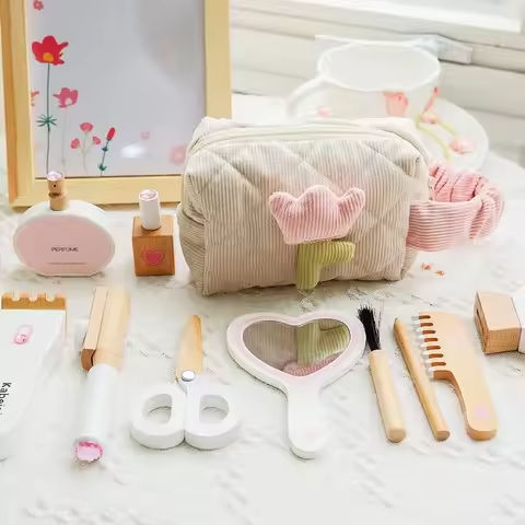 Wooden Pretend Play Makeup Toys Simulation Cosmetics Set Girls Play House Hairdressing Simulation Make Up Preschool Toys ﻿ https://tinyurl.com/28ou6v8s