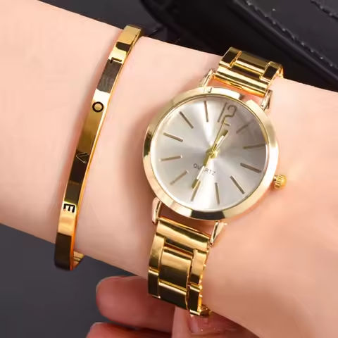2pcs Set Watch Luxury Women Simple Dial Hollow Strap Fashion Gold Bracelet Quartz Wristwatch Student Ladies Watches Reloj Mujer https://tinyurl.com/2yg5az6v