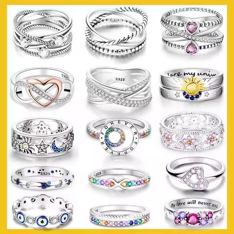 925 Sterling Silver Rings For Women Original Wedding Engagement Gifts Stackable Star Moon Heart Flower Ring https://tinyurl.com/24f46y45