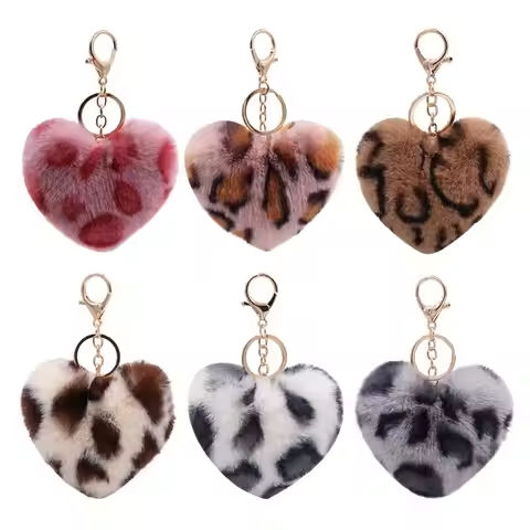 Fashion Multicolor Leopard Pattern Plush Fluffy Peach Heart Shape Pendant Keychain Cute Cartoon Key Chains Car Keyring https://tinyurl.com/24f5xafm