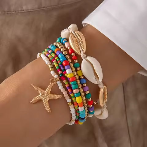7Pcs Bohemian Shell Bracelet Set For Women Starfish Charm Rice Beads Wristband Bangle Girls Summer Beach Jewelry Accessories https://tinyurl.com/23kq6dv4