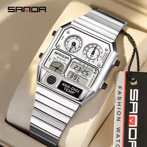 SANDA Men’s Dual Monitor Electronic Watch Sports Multifunctional Waterproof LED Night Light Men’s Electronic Watch 3192 https://tinyurl.com/22b4qyxb