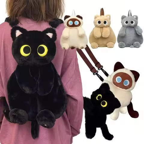 Black Cat Backpacks Big Eyes Kitten Doll Plush Kawaii Stuffed Animals Shoulder Bag Large-capacity Soft Toy Fashion Crossbody Bag https://tinyurl.com/2ctjmwyk