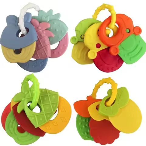 Baby Fruit Style Soft Rubber Rattle Teether Toy Newborn Chews Food Grade Silicone Teethers Infant Training Bed Toy Chew Toys Kid https://tinyurl.com/2ce8tgk4