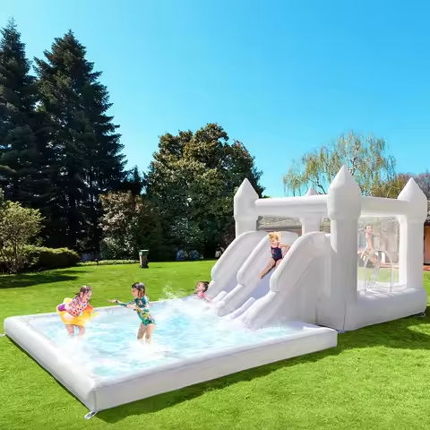 Kids Party Large 19ft Inflatable White Bounce House With Double Slide And Big Ball PIt Customization Oxford Bouncy Castle https://tinyurl.com/2d8dtcxs
