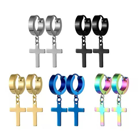 1Pair Punk Stainless Steel Cross Pendant Hoop Earrings For Men Women Not Fade Ear Rings Hip Hop Male Jewelry https://tinyurl.com/23atgk5k