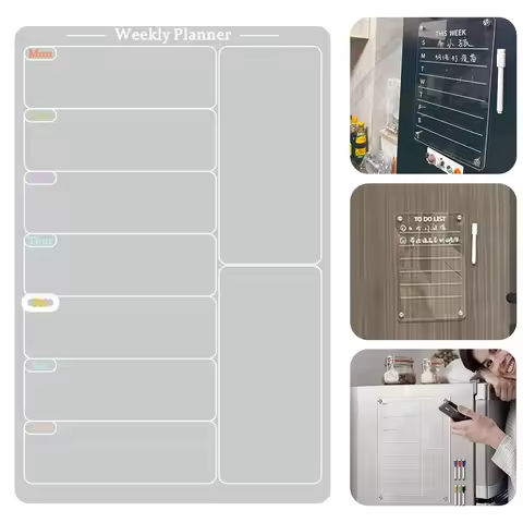 Acrylic Magnetic Calendar 7.8×11.7 In Magnetic Menu Board with 6 Color Pens Acrylic Dry Erase Board for Refrigerator https://tinyurl.com/26qj4j5o