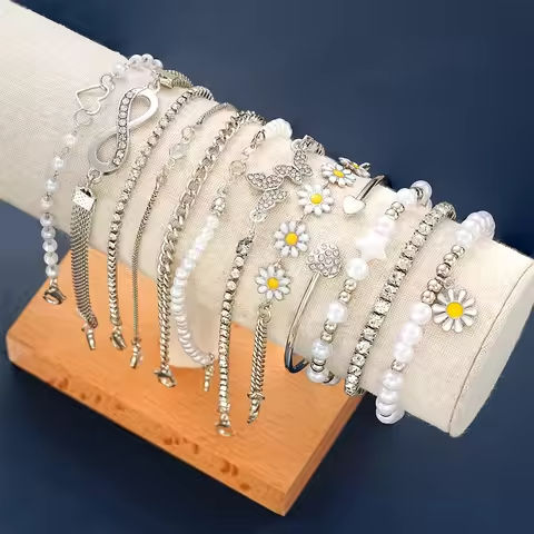 12Pcs Vintage Boho Daisy Infinity Symbol Bracelets for Women Fashion Silver White Color Butterfly Heart Crystal Star Bangle Sets https://tinyurl.com/2595qhqf