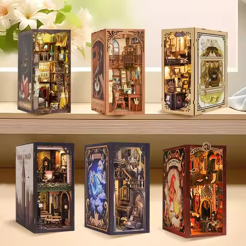 CUTEBEE Wooden Dollhouse Kit Miniature Doll House Kits Booknook Bookshelf Book Nook with Dust Cover Bookends Christmas Gift https://tinyurl.com/25zrdklv