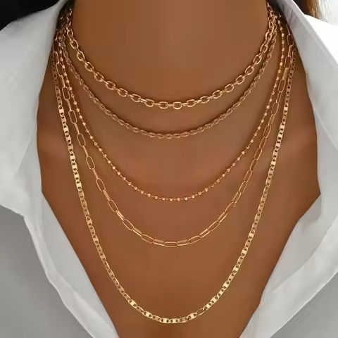 5pcs/Set Simple Braided Bead Chain Necklaces, Gold Tone, Layered Pendant Necklace Set For Women Daily And Party Wear https://tinyurl.com/2bsgxx88