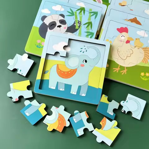 New 9 Piece Wooden Puzzle Toy Educational Cognitive Learning for Toddlers Cartoon Animals Vehicles Toddler Board Kids Gift https://tinyurl.com/2dlczexp