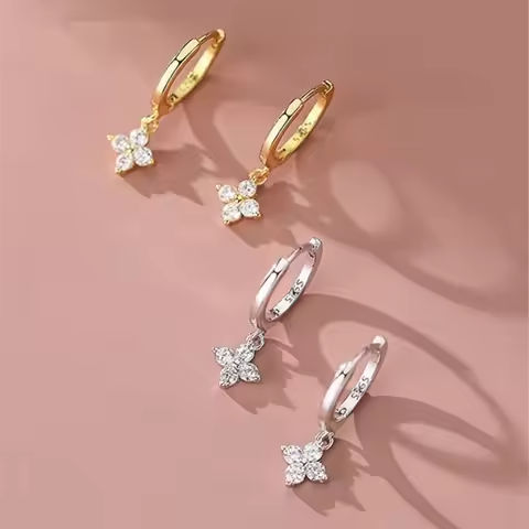 925 Silver Needle Zircon Four Leaf Hoop Earrings for Women Girls Fashion Huggies Party Wedding  Jewelry Gift eh190 https://tinyurl.com/29nypd3t