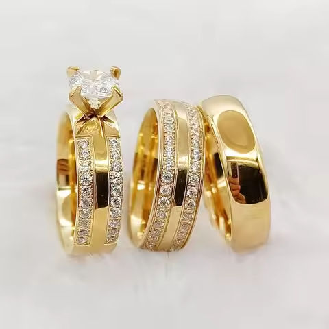 High Quality 3pcs Marriage Wedding Engagement Rings Set For Couples cz Diamond 18k gold plated Fashion jewelry Lover’s Ring https://tinyurl.com/293ze4nx