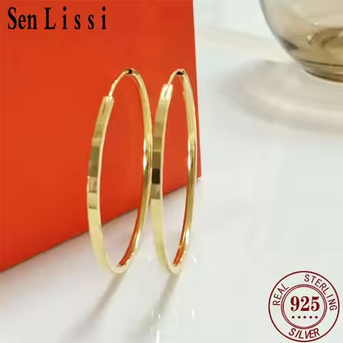 Senlissi – New Fashion18K Gold Plated Hoop Earrings For Women 925 Sterling Silver 2.0mm Fashion Earring Cерьги Kольца 3/4/5/6CM https://tinyurl.com/2agx6na6