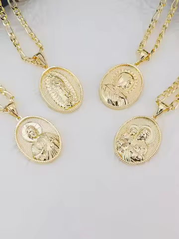 1 Piece 14k Gold Plated Virgin Mary Christ Pendant Necklace St. Jude Joseph Religious Jewelry https://tinyurl.com/2atvubqu