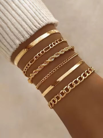 6pcs Punk Style Simple Cold Tone Chain Fashion Bracelet Set Suitable For Women’s Daily Wear https://tinyurl.com/2ybrrvgm