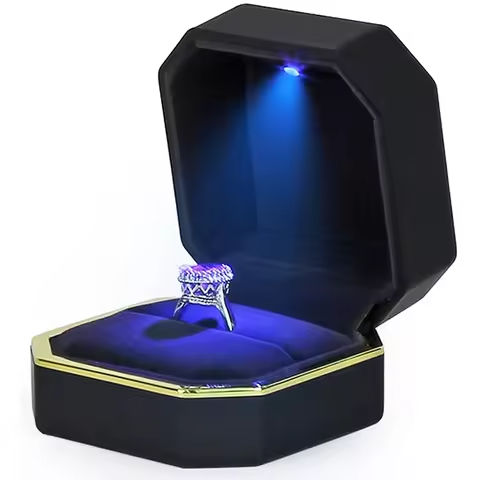 1 Pcs LED Jewelry Ring Box Luxury Velvet Rubber Necklace Pendant Gifts Display With Light For Proposal Engagement Wedding Case https://tinyurl.com/25vkq7fv
