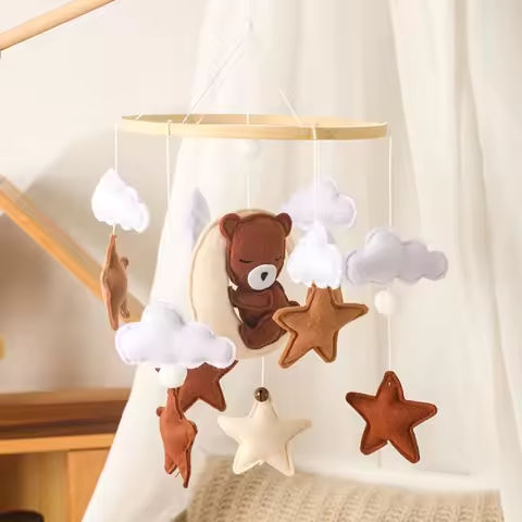 Let’s Make Wooden Baby Rattles Soft Felt Cartoon Bear Cloudy Star Moon Hanging Bed Bell Mobile Crib Montessori Education Toys https://tinyurl.com/2yjjghm9