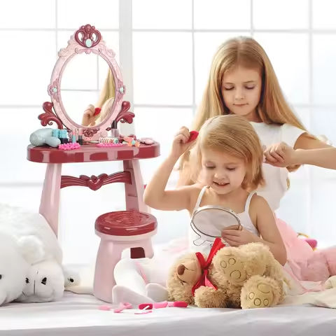 Toddler Vanity Toys for above 3 Years Old, Vanity Makeup Table with Mirror and Chair, Kids Vanity Set with Music Sound and Light https://tinyurl.com/249mq38v