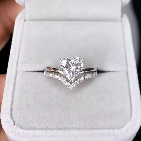 Delicate Silver Color White Zircon Stones Heart Rings for Women Fashion Bridal Engagement Wedding Ring Set Jewelry Gift https://tinyurl.com/2ajzt7wk