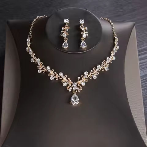 New Korean necklace earrings set zircon earrings alloy chain bridal wedding two-piece wedding dress accessories https://tinyurl.com/2ypvho6v