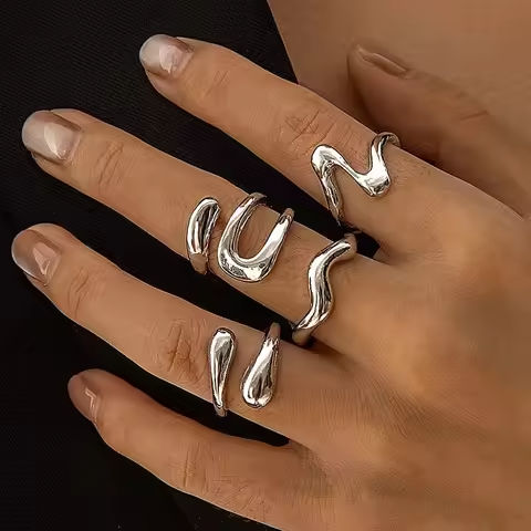 4Pcs/Set Fashion Silver Color Irregular Geometric Open Rings For Women Men Punk Metal Adjustable Knuckle Joint Ring Jewelry Gift https://tinyurl.com/2xqyrtnt