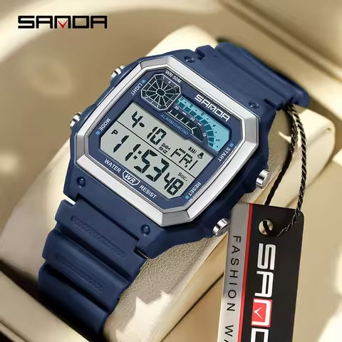 SANDA Casual Sports Men’s Watch Lightweight Square Classic Fashion LED Electronic Electronic Night Glow Waterproof Men’s Watches https://tinyurl.com/23zjk54z